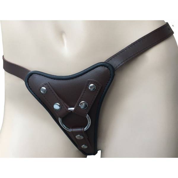 BRAUNES STRING-HARNESS AUS LEDER