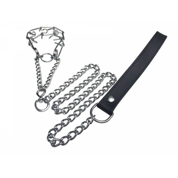 LEATHER LEASH METAL TESTICLES STRANGLER