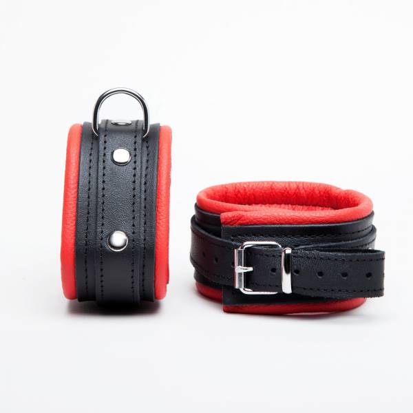 Leather Handcuffs Black + Red 5cm