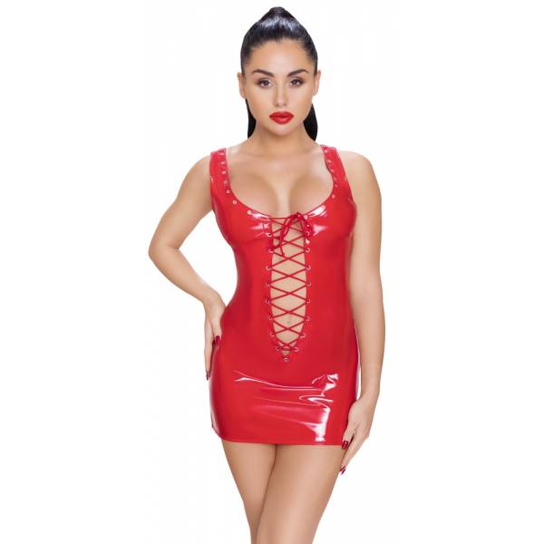 ROTES VINYLKLEID + SCHNÜRUNG