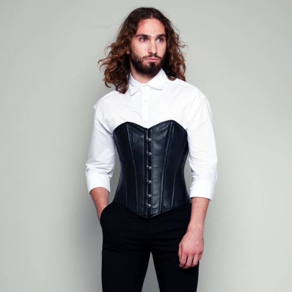 Corset en vrai cuir noir véritable