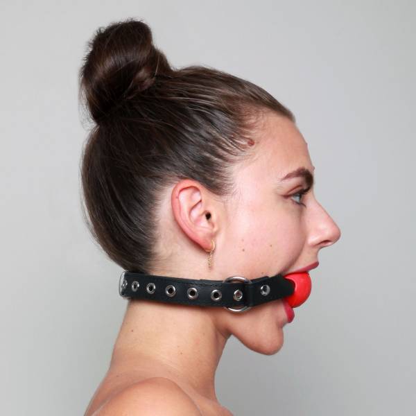 BLACK LEATHER GAG WITH RED BALL