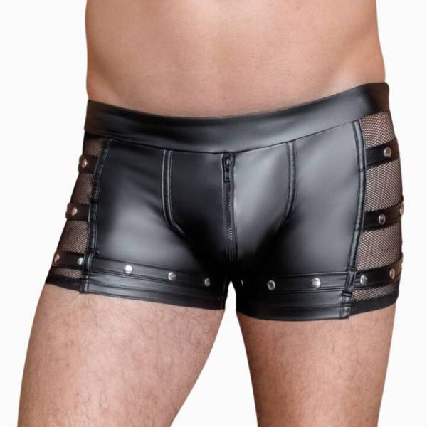 WETLOOK-BOXERSHORTS MIT NETZ UND NIETEN