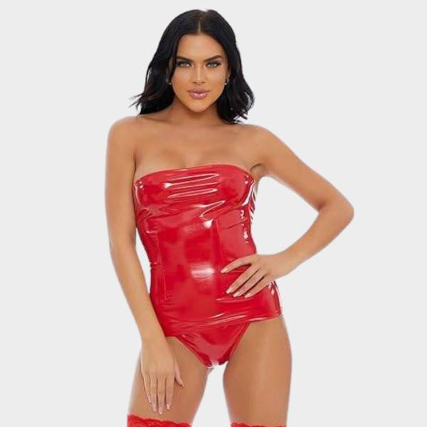 MINI ROBE BUSTIER VINYLE ROUGE